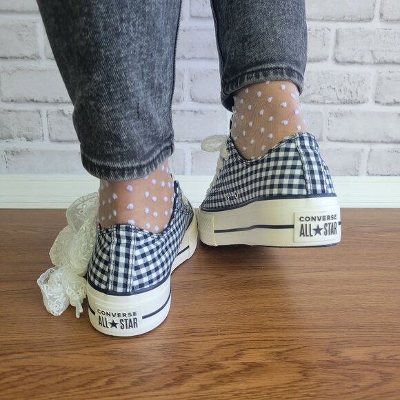 ❤️Converse Chuck Taylor Lift Platform Gingham 11 Women's Shoes Navy White A13664 - Picture 5 of 15